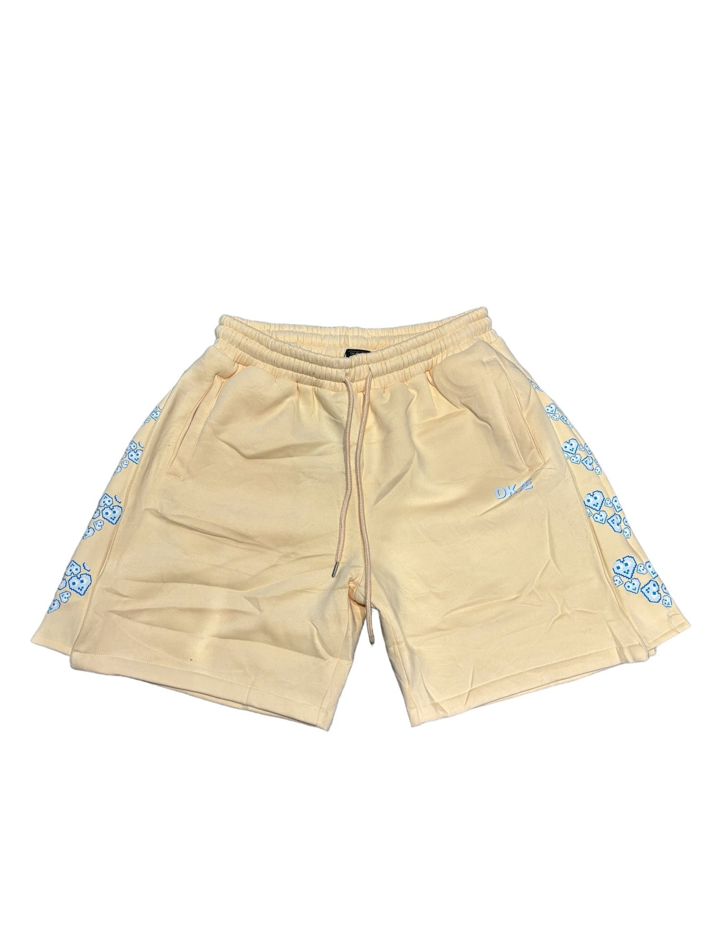 BEIGE SHORTS, BLAUES HERZ-LOGO MIT REISSVERSCHLUSS