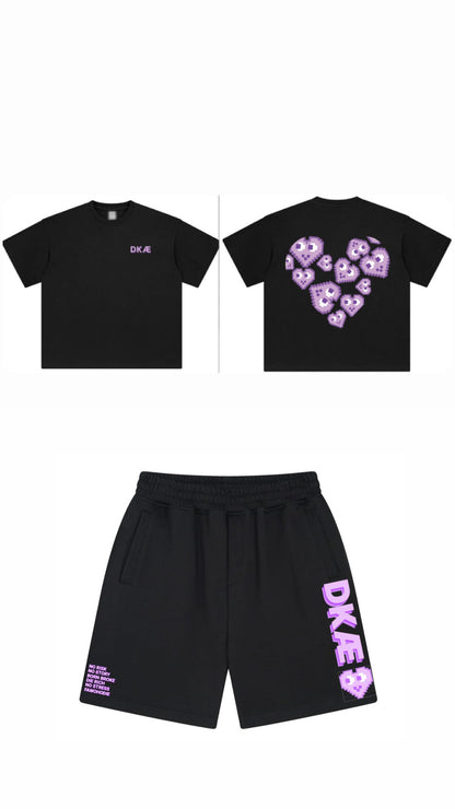 SHORT MIXTE NOIR HEART PIXEL VIOLET