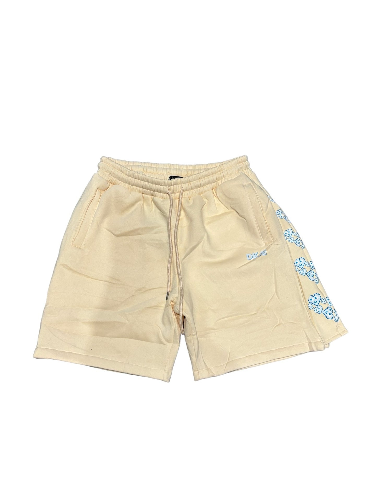 BEIGE SHORTS, BLAUES HERZ-LOGO MIT REISSVERSCHLUSS