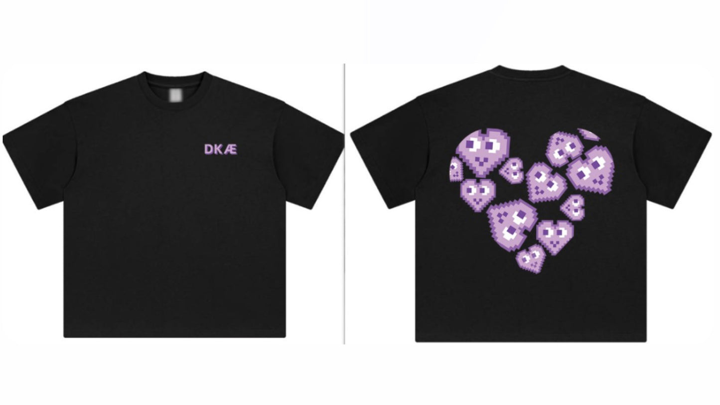 T-SHIRT MIXTE NOIR HEART PIXEL VIOLET