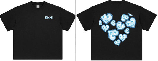 T-SHIRT NOIR HEART PIXEL BLEU